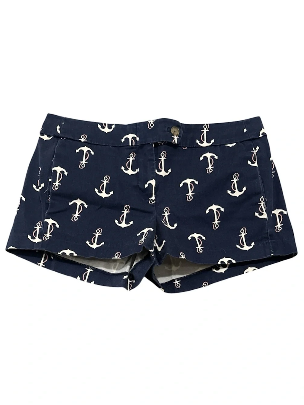 J.Crew Anchor Print Chino Shorts Navy White Nautical Size 2 Stretch
